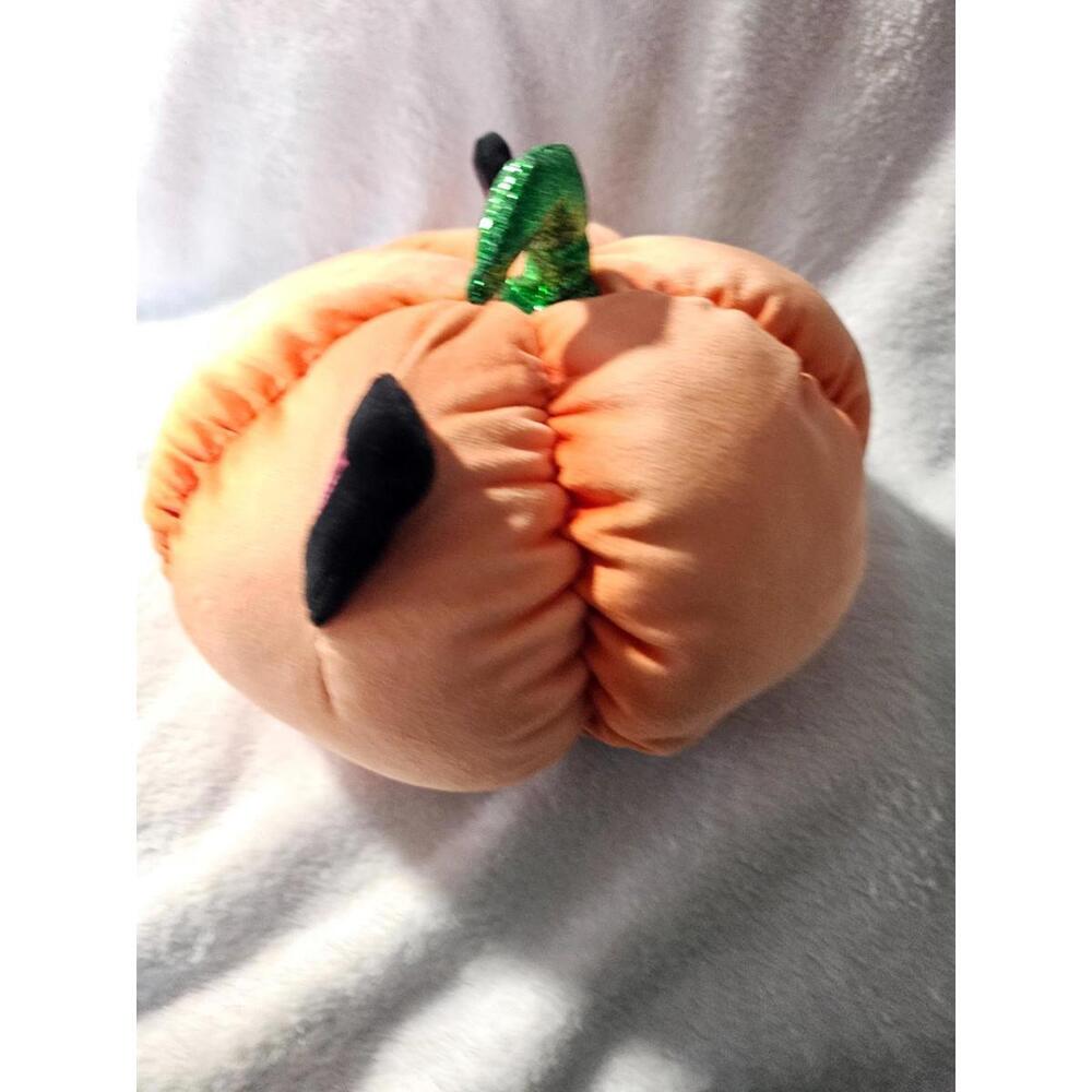 Hug Fun Kitty Cat Pumpkin Plush Toy Shiny Green Eyes Halloween Fall Decor 6" - Picture 5 of 10